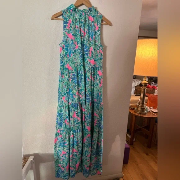 Lilly Pulitzer NWT Maxi Floral Sleeveless Dress in Pink and Green - Picture 7 of 10